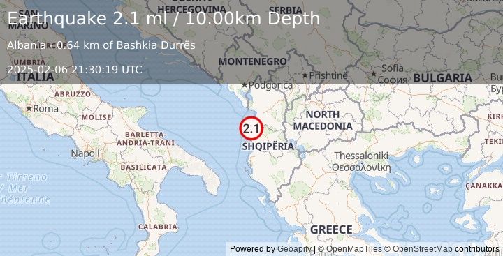 Earthquake ALBANIA (2.1 ml) (2025-02-06 21:30:19 UTC)