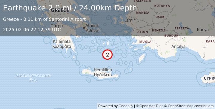 Earthquake DODECANESE ISLANDS, GREECE (2.0 ml) (2025-02-06 22:12:39 UTC)