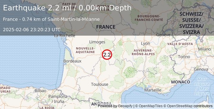 Earthquake FRANCE (2.2 ml) (2025-02-06 23:20:23 UTC)