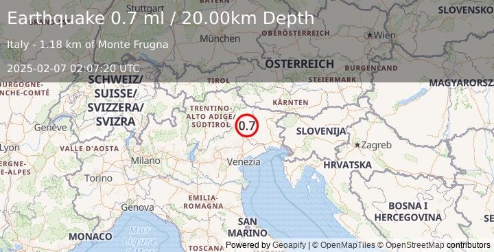 Earthquake NORTHERN ITALY (0.7 ml) (2025-02-07 02:07:20 UTC)