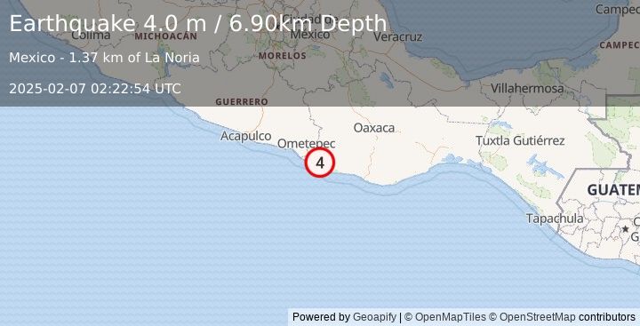 Earthquake OAXACA, MEXICO (4.0 m) (2025-02-07 02:22:54 UTC)