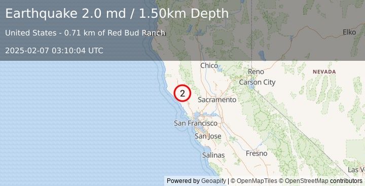 Earthquake NORTHERN CALIFORNIA (2.0 md) (2025-02-07 03:10:04 UTC)