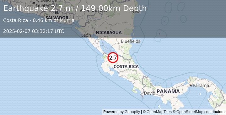 Earthquake COSTA RICA (2.7 m) (2025-02-07 03:32:17 UTC)