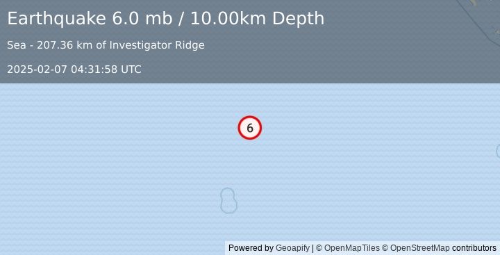 Earthquake SOUTHWEST OF SUMATRA, INDONESIA (5.8 mw) (2025-02-07 04:31:56 UTC)