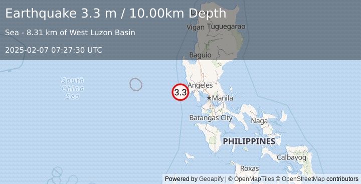 Earthquake LUZON, PHILIPPINES (3.3 m) (2025-02-07 07:27:30 UTC)