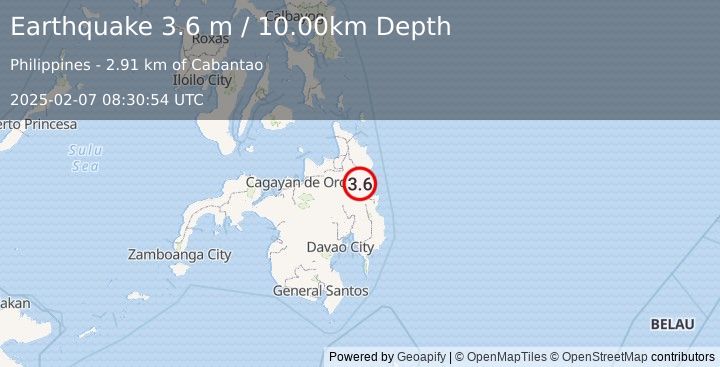 Earthquake MINDANAO, PHILIPPINES (3.6 m) (2025-02-07 08:30:54 UTC)