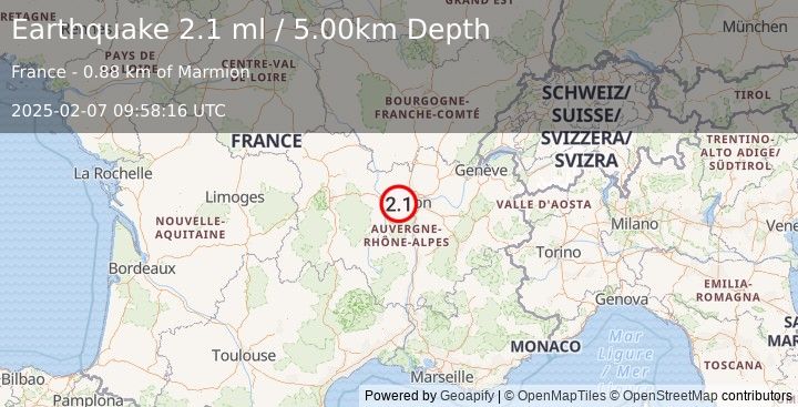 Earthquake FRANCE (2.1 ml) (2025-02-07 09:58:16 UTC)