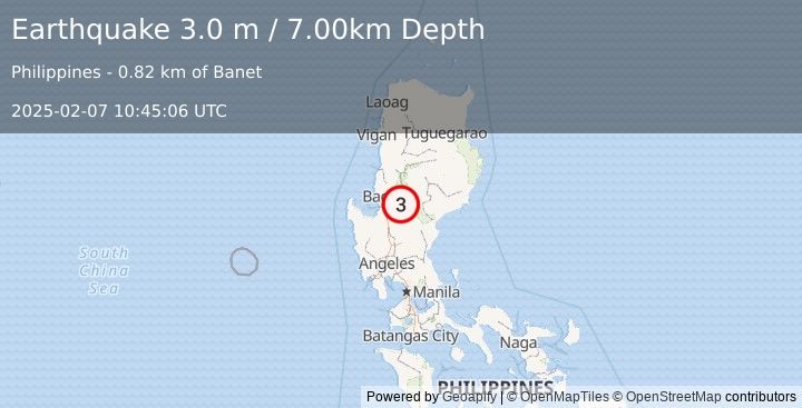 Earthquake LUZON, PHILIPPINES (3.0 m) (2025-02-07 10:45:06 UTC)