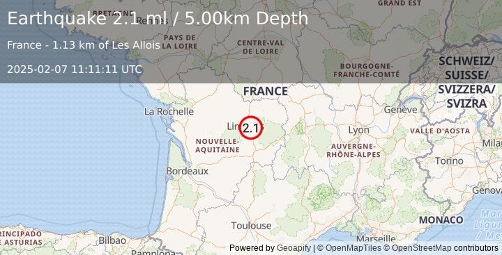 Earthquake FRANCE (2.1 ml) (2025-02-07 11:11:11 UTC)