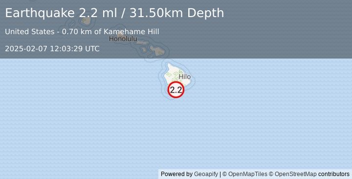 Earthquake ISLAND OF HAWAII, HAWAII (2.2 ml) (2025-02-07 12:03:29 UTC)