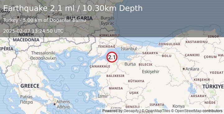 Earthquake WESTERN TURKEY (2.1 ml) (2025-02-07 13:24:50 UTC)