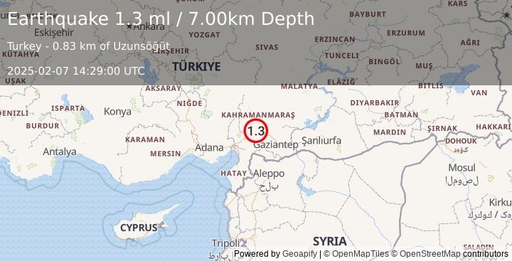 Earthquake CENTRAL TURKEY (1.3 ml) (2025-02-07 14:29:00 UTC)