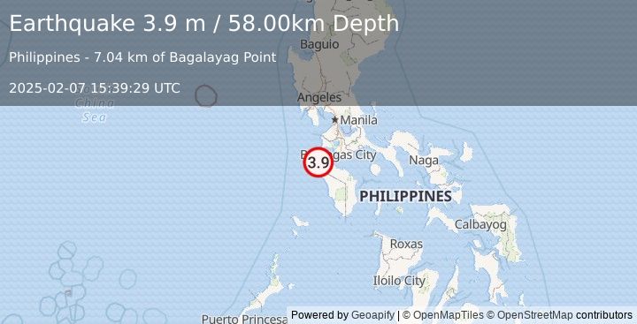 Earthquake MINDORO, PHILIPPINES (3.9 m) (2025-02-07 15:39:29 UTC)