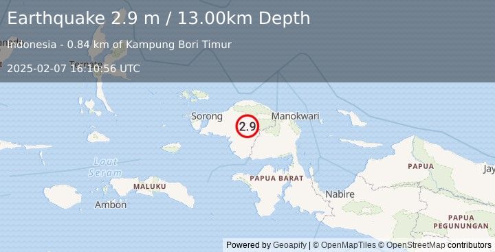 Earthquake PAPUA, INDONESIA (2.9 m) (2025-02-07 16:10:56 UTC)