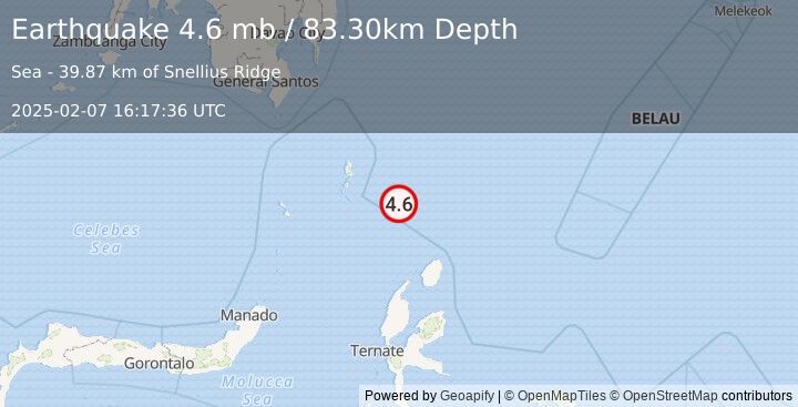 Earthquake KEPULAUAN TALAUD, INDONESIA (4.6 mb) (2025-02-07 16:17:36 UTC)