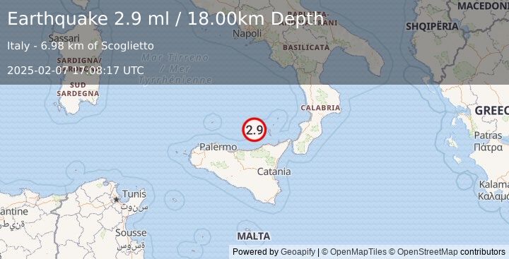 Earthquake SICILY, ITALY (2.9 ml) (2025-02-07 17:08:17 UTC)