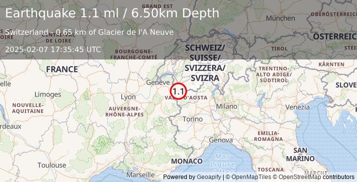 Earthquake SWITZERLAND (1.1 ml) (2025-02-07 17:35:45 UTC)