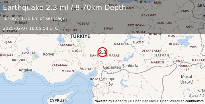 Earthquake CENTRAL TURKEY (2.3 ml) (2025-02-07 18:05:58 UTC)