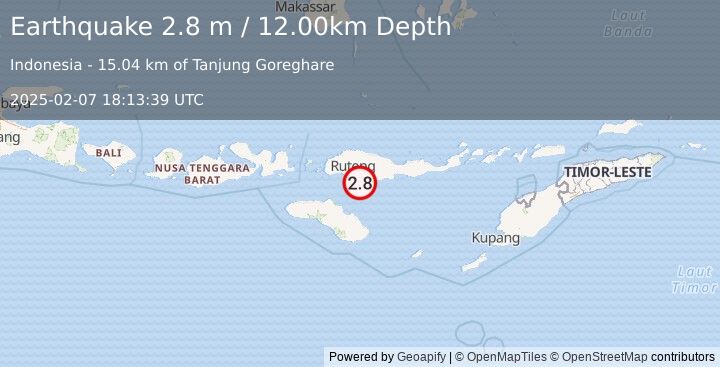 Earthquake SUMBA REGION, INDONESIA (2.8 m) (2025-02-07 18:13:39 UTC)