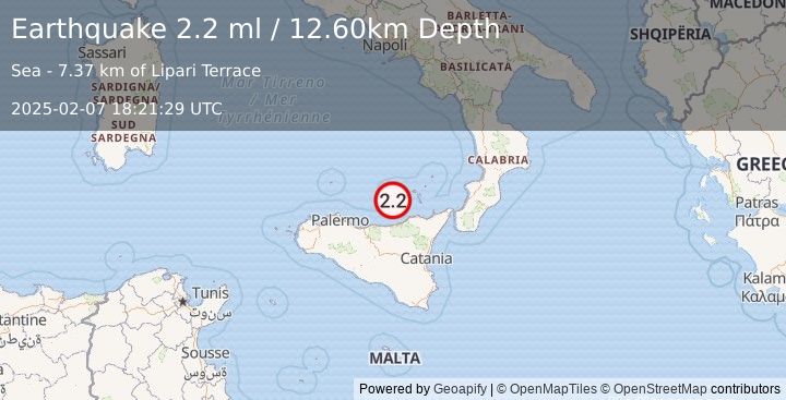 Earthquake SICILY, ITALY (2.2 ml) (2025-02-07 18:21:29 UTC)