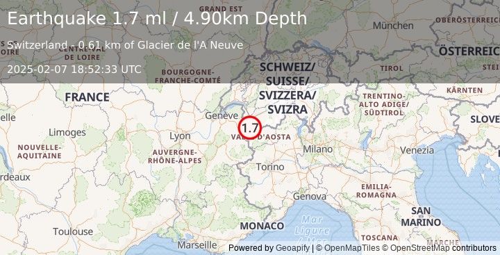 Earthquake SWITZERLAND (1.7 ml) (2025-02-07 18:52:33 UTC)