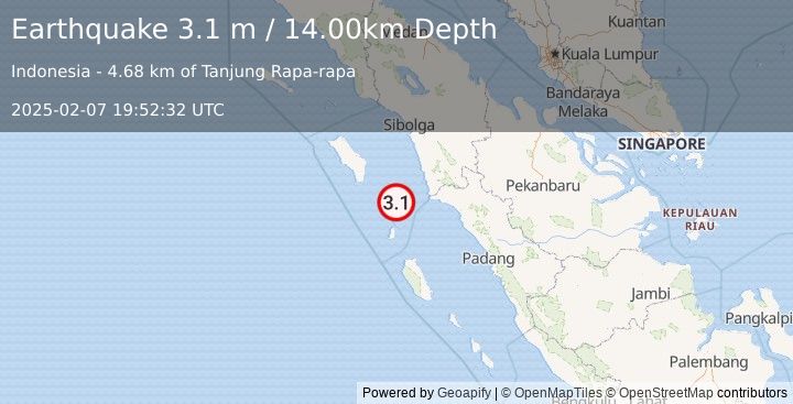 Earthquake NIAS REGION, INDONESIA (3.1 m) (2025-02-07 19:52:32 UTC)