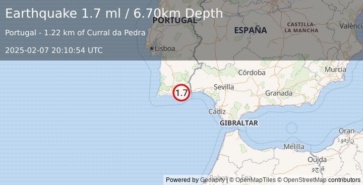 Earthquake PORTUGAL (1.7 ml) (2025-02-07 20:10:54 UTC)