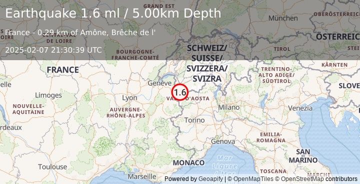 Earthquake NORTHERN ITALY (1.6 ml) (2025-02-07 21:30:39 UTC)