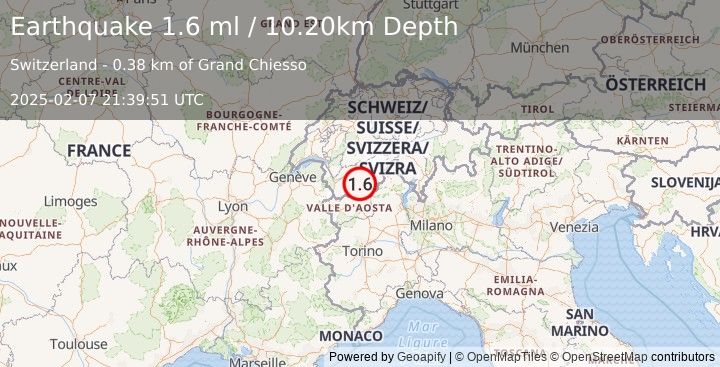 Earthquake SWITZERLAND (1.6 ml) (2025-02-07 21:39:51 UTC)