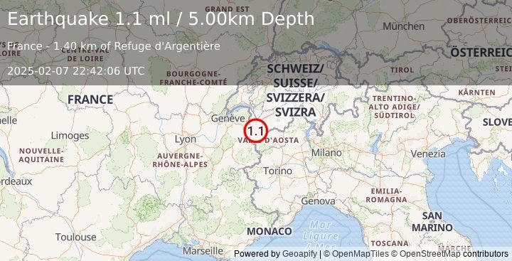 Earthquake NORTHERN ITALY (1.1 ml) (2025-02-07 22:42:06 UTC)