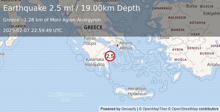 Earthquake SOUTHERN GREECE (2.5 ml) (2025-02-07 22:59:49 UTC)