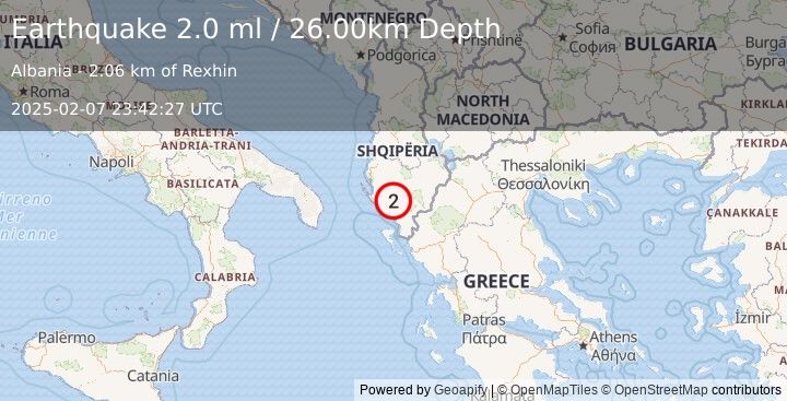 Earthquake KERKIRA REGION, GREECE (2.8 ml) (2025-02-07 23:42:12 UTC)