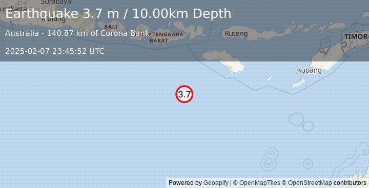 Earthquake SOUTH OF SUMBAWA, INDONESIA (3.7 m) (2025-02-07 23:45:52 UTC)