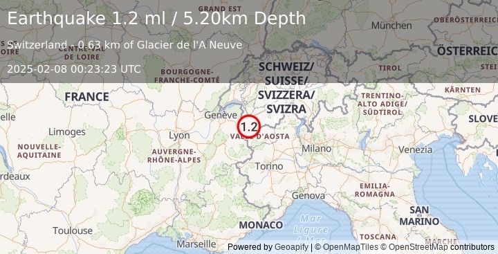 Earthquake SWITZERLAND (1.2 ml) (2025-02-08 00:23:23 UTC)