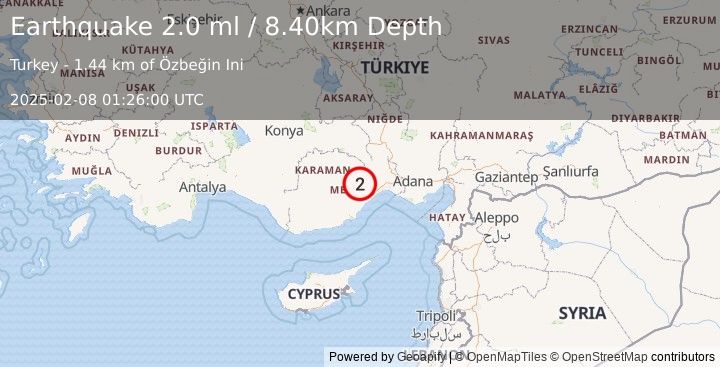 Earthquake CENTRAL TURKEY (2.0 ml) (2025-02-08 01:26:00 UTC)