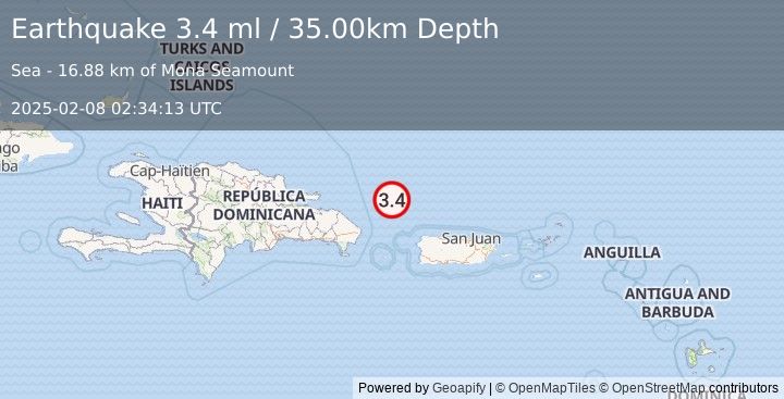 Earthquake PUERTO RICO REGION (3.4 ml) (2025-02-08 02:34:13 UTC)