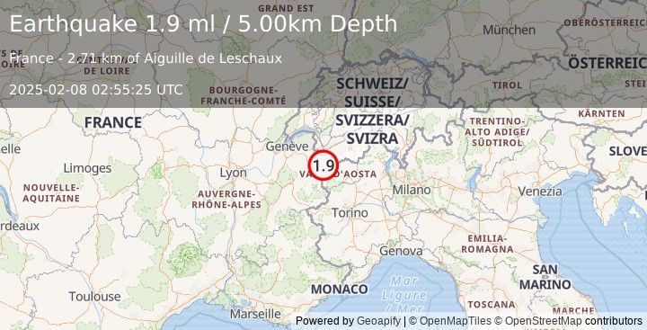 Earthquake NORTHERN ITALY (1.9 ml) (2025-02-08 02:55:25 UTC)