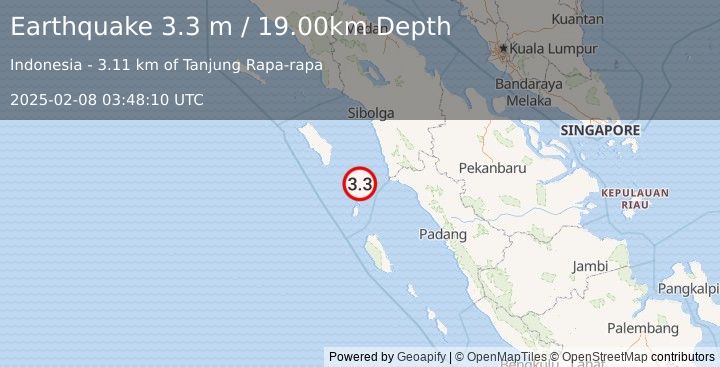 Earthquake NIAS REGION, INDONESIA (3.3 m) (2025-02-08 03:48:10 UTC)