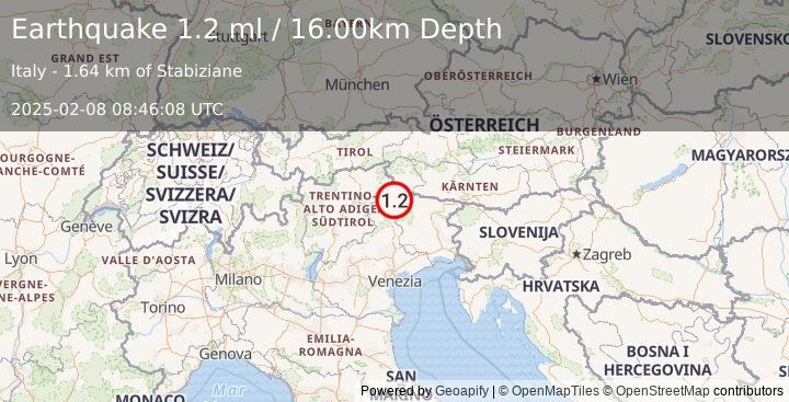 Earthquake NORTHERN ITALY (1.2 ml) (2025-02-08 08:46:08 UTC)