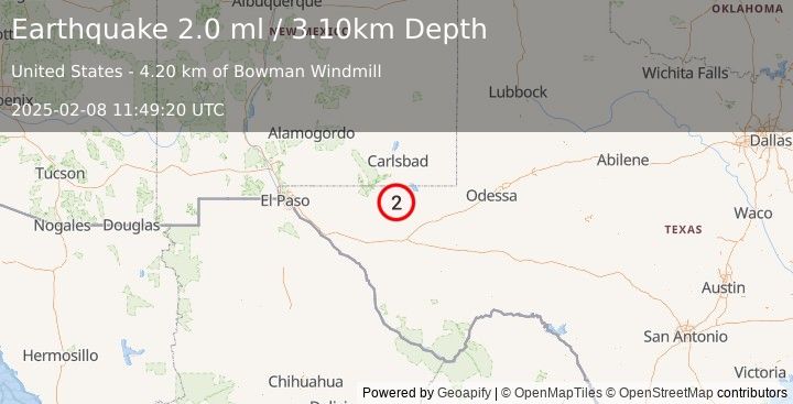 Earthquake WESTERN TEXAS (2.0 ml) (2025-02-08 11:49:20 UTC)