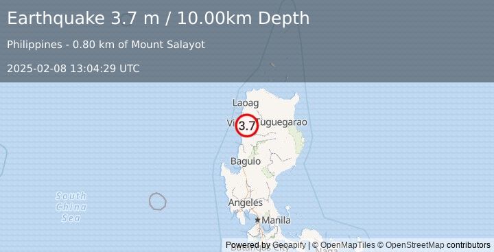 Earthquake LUZON, PHILIPPINES (3.7 m) (2025-02-08 13:04:29 UTC)