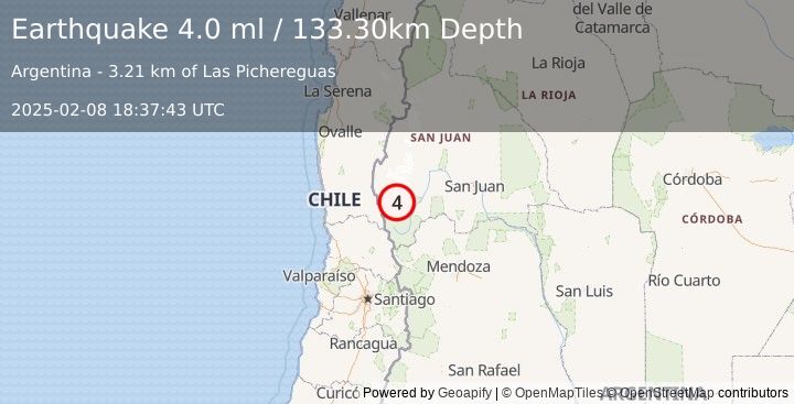 Earthquake SAN JUAN, ARGENTINA (4.0 ml) (2025-02-08 18:37:43 UTC)