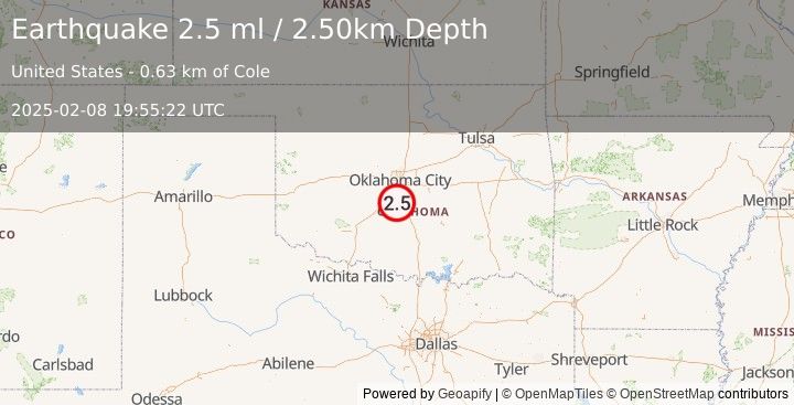 Earthquake OKLAHOMA (2.5 ml) (2025-02-08 19:55:22 UTC)