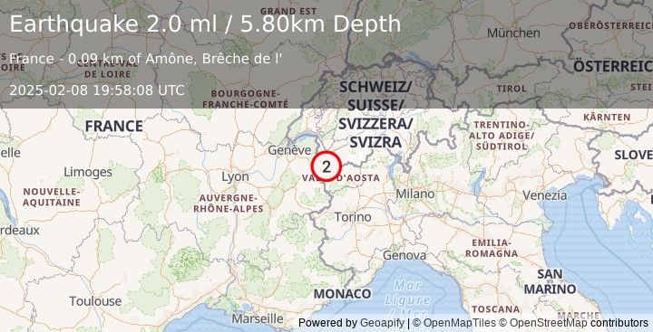 Earthquake FRANCE (2.1 ml) (2025-02-08 19:58:11 UTC)