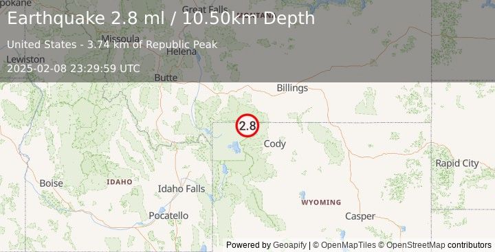 Earthquake WYOMING (2.8 ml) (2025-02-08 23:29:59 UTC)