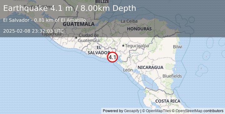 Earthquake EL SALVADOR (4.1 m) (2025-02-08 23:32:03 UTC)