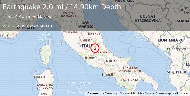 Earthquake CENTRAL ITALY (2.0 ml) (2025-02-09 02:48:56 UTC)