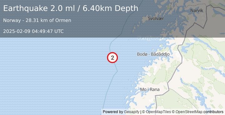 Earthquake NORWEGIAN SEA (2.0 ml) (2025-02-09 04:49:47 UTC)