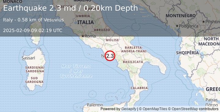 Earthquake SOUTHERN ITALY (2.3 md) (2025-02-09 09:02:19 UTC)