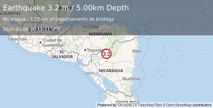 Earthquake NICARAGUA (3.2 m) (2025-02-09 09:15:11 UTC)